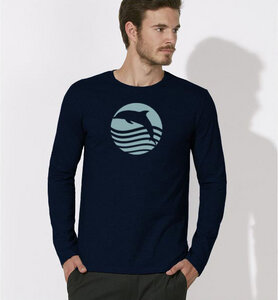 Sonnenuntergang mit Delfin Langarm T-Shirt für Männer in navy blau - Picopoc