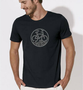 Fahrrad / Stadt & Natur, Berge & Bäume T-Shirt in Schwarz & Weiß - Picopoc
