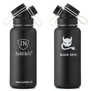 Exklusive JuNiki´s Trinkflasche XL aus Edelstahl Vakuum-isoliert 1L/32oz – limitierte Sonderedition „Black Devil“ - JN JuNiki's