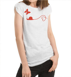 Schnecke & Schmetterling T-Shirt in Weiß und Rot für Frauen - Picopoc