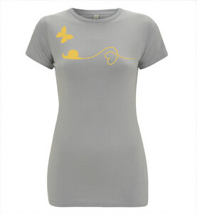 Schmetterling und Schnecke T-Shirt in Grau & Gelb Orange / Figurbetont / Eng - Picopoc