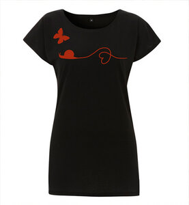 T-Shirt Schnecke & Schmetterling in Schwarz & Rot für Frauen - Picopoc