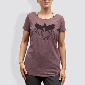 Damen T-Shirt, "Schattenvogel", Black Heather Cranberry - little kiwi