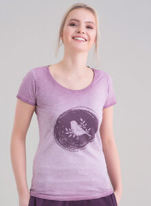 Garment Dyed T-Shirt vorne mit Vogel-Print - ORGANICATION