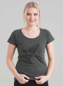 Damen Tshirt vorne mit Vogel-Druck - ORGANICATION
