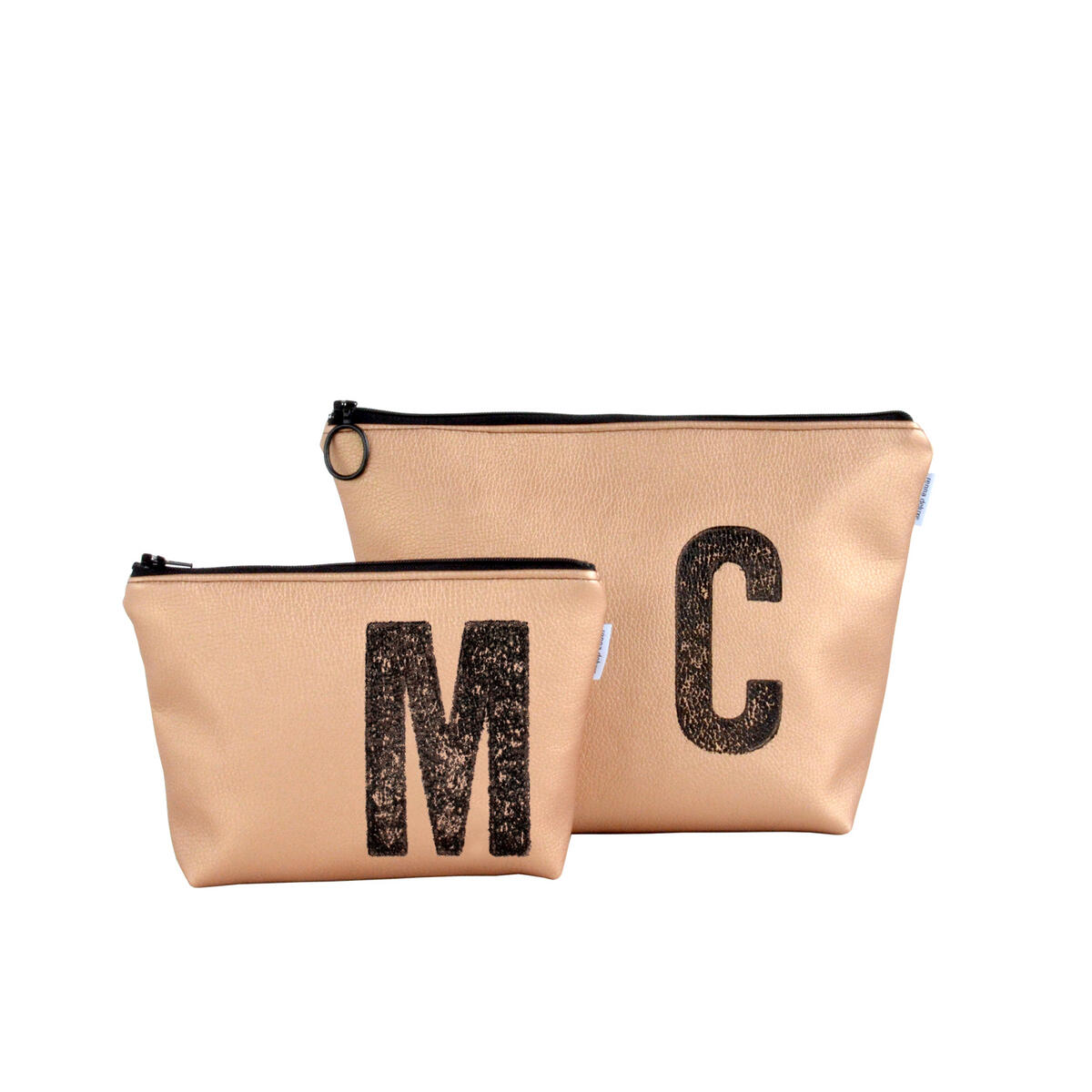 Vegane Kulturtasche Mit Monogramm – Kupfer Metallic, ~18x12x4 Cm, Handmade In Deutschland