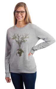 Sweater aus Biobaumwolle Fairwear für Damen "Weltenbaum" in Heather Grey - Life-Tree