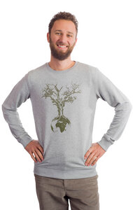 Sweater aus Biobaumwolle Fairwear für Herren "Weltenbaum" in Heather Grey - Life-Tree