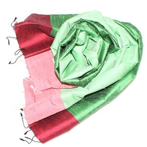Edler Schal aus handgewebter Seide grün/rot - Schönes aus Indochina