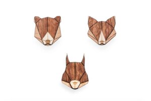 Broschen aus Holz Set - "Eichhörnchen, Fuchs + Bär" | Mode Schmuck - BeWooden