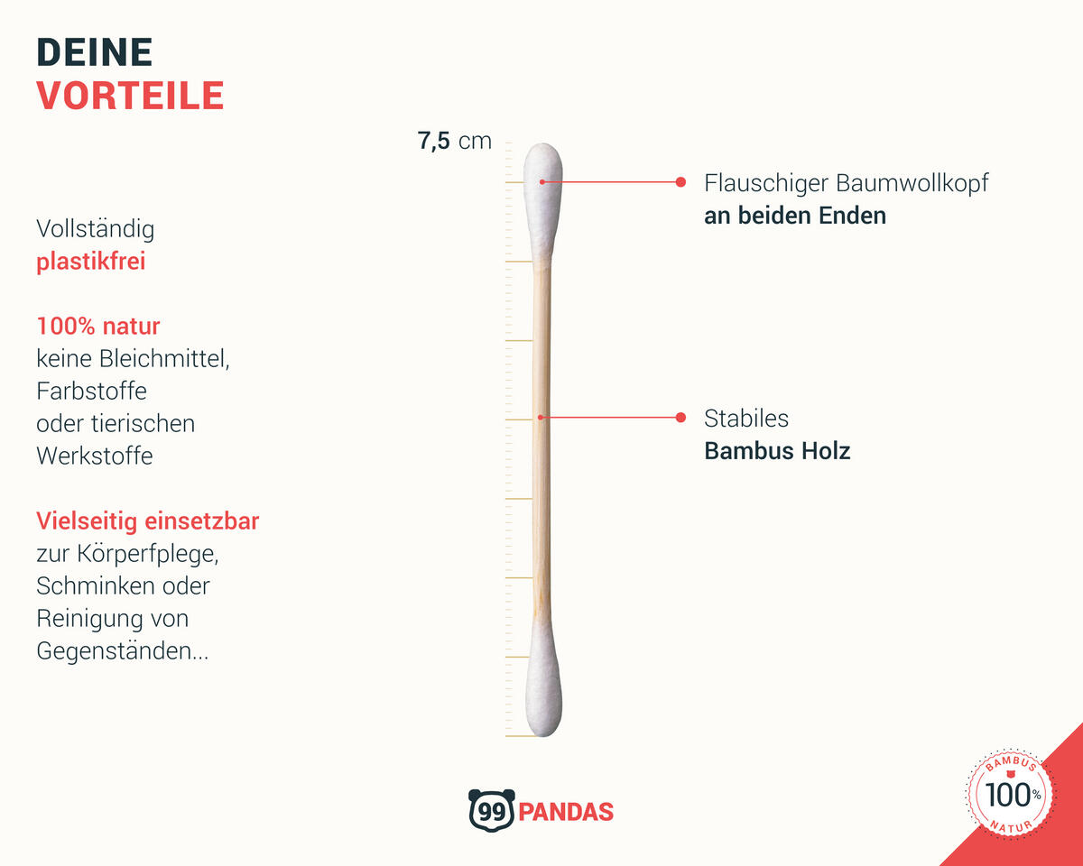 600 Bambus-Wattestäbchen – Bio, 76 Mm Lang, 3 X 200 Stück Im Pack
