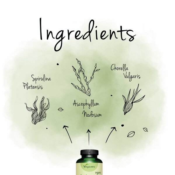 Vegavero Bio Spirulina + Chlorella + Jod (Kelp) Kapseln (Algenmix