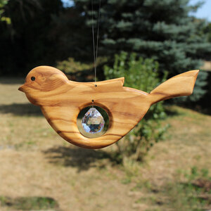 Fensterdeko Vogel aus Holz mit Bleikristall Tropfen - Mitienda Shop