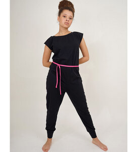 Jumpsuit Overall schwarz versch. Kordeln aus Bio-Jersey - Lena Schokolade
