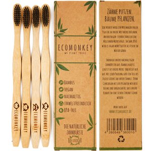 Bambus Zahnbürste - Nachhaltig, vegan, weiche Borsten, plastikfrei, 4x - ECOMONKEY