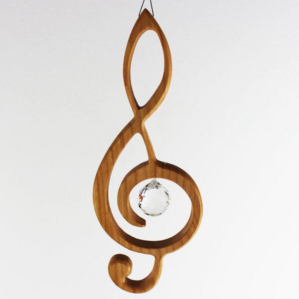Fensterdeko Aus Kirschbaum Holz - Handgefertigter Hängeschmuck Mit Kristall