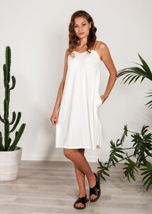 Sommerkleid kurzes Kleid mit Trägern Kork Viskose weiß - SinWeaver alternative fashion