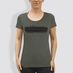 Damen T-Shirt, "Kein Tag ohne einen Strich", Khaki - little kiwi
