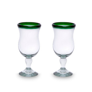 Cocktailgläser 2er Set grüner Rand geschwungen, Mundgeblasene Gläser aus Mexiko - Mitienda Shop
