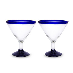 Martini Gläser aus Mexiko im 2er Set blauer Rand - Mitienda Shop