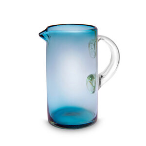 Karaffe aus Glas Zylinder blau 1,6 L mit Henkel - Mitienda Shop