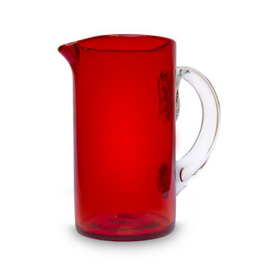 Karaffe aus Glas Zylinder rot 1,6 Liter mit Henkel, Karaffe Rubi | mundgeblasenes Unikat - Mitienda Shop