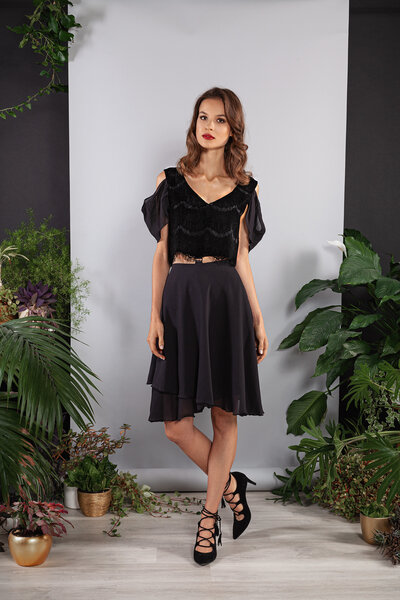 Sinweaver Alternative Fashion Kurzes Kleid Abendkleid Schwarz Spitze Oberteil Und Rock Teilbar Avocadostore