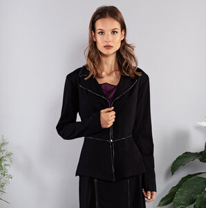 Blazer schwarz tailliert Viskose glänzende Paspeln und Reißverschluß - SinWeaver alternative fashion