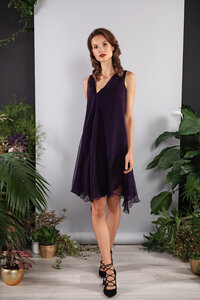 Abendkleid, kurzes Seidenkleid zweilagig lila-aubergine Tencel-Lyocel - SinWeaver alternative fashion