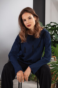 Strickpullover navy-blau oder schwarz mit Woll-Zöpfen handgemacht  - SinWeaver alternative fashion
