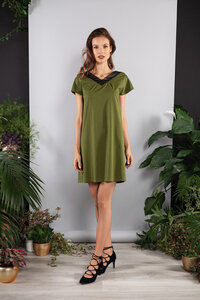 Kurzes Kleid gerade grün Viskose kurzarm - SinWeaver alternative fashion