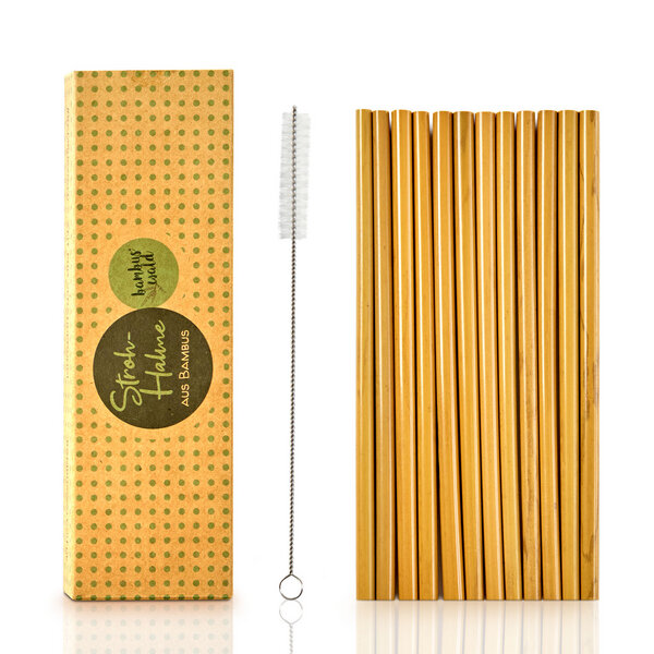 bambuswald© 12er Packung Strohhalme Trinkhalme Bambus inkl Reinigungsbürste 
