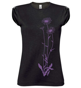 Blumen Top / T-Shirt  in Schwarz und Violett / Lila für Frauen - Picopoc