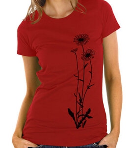 Blumen T-Shirt in rot & schwarz  / Figurbetont - Picopoc