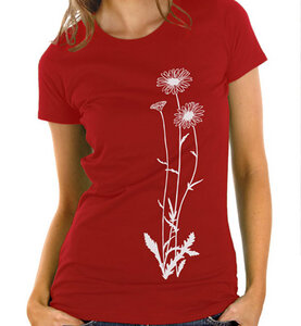 Blumen T-Shirt in rot & weiß  / Figurbetont - Picopoc