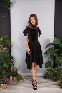 Abendkleid kurz schwarz mit Spitze Viskose - SinWeaver alternative fashion