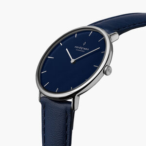 Armbanduhr Native Silber | Blaues Ziffernblatt - Veganes Leder - Nordgreen Copenhagen
