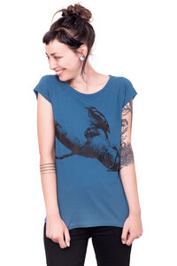 Bio-& Fair-Trade-Frauenshirt "Buntspecht" blau - Hirschkind