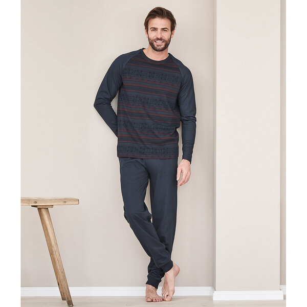 Pyjama Jacquard-Muster reine Bio-Baumwolle Living Crafts Herren Schlafanzug