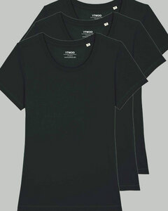 3er Pack Basic T-Shirt Damen Schwarz, Bio-Baumwolle - YTWOO