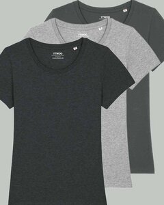 3er Pack Basic T-Shirt Damen meliert dreifarbig sortiert, Bio-Baumwolle - YTWOO