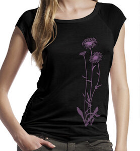 Blumen Bambus-T-Shirt / Top in Schwarz & Violet - Picopoc