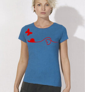 Schnecke & Schmetterling T-Shirt  für Frauen in blau & rot - Picopoc