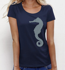 Seepferdchen T-Shirt für Damen in navy blau / dunkelblau - Picopoc