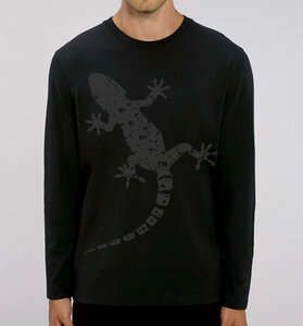 Gecko Langarm T-Shirt für Männer in Schwarz & Grau - Picopoc