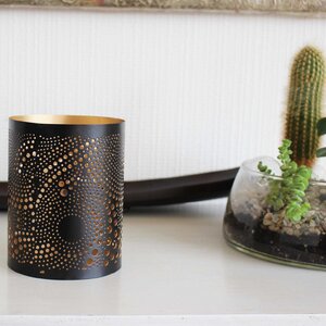 Teelichthalter zylindrisch 12,5 cm | Loop schwarz/golden - Mitienda Shop