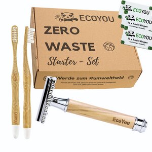 EcoYou®  Rasierhobel Set inkl. Rasierklingen und 2 x Bambus Zahnbürsten - EcoYou