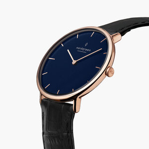 Armbanduhr Native Roségold | Blaues Ziffernblatt - Lederarmband - Nordgreen Copenhagen