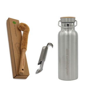 Tee-Set | Thermo Edelstahl Trinkflasche, Teesieb und Flaschenbürste - samebutgreen