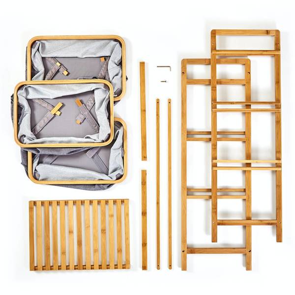 Bambuswald - Wäschekorb mit 3 Etagen | Wäschesammler Badregal